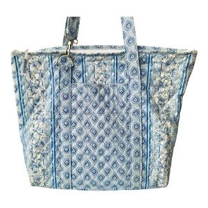 Vintage Longaberger Blue and White Quilted Tote